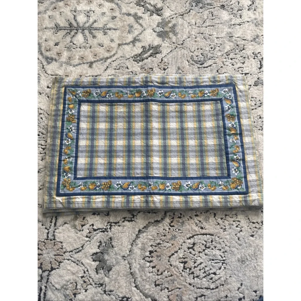 4 Vintage Floral Fruit Quilted Reversible Placemats 18x12 Cottagecore 90s